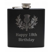 HF6 B 18 - 6oz Matt Black Hip Flask 'Happy 18th'